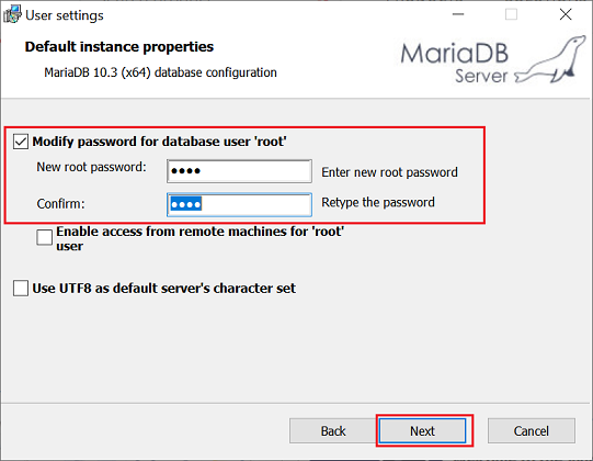 a screenshot of MariaDB installation